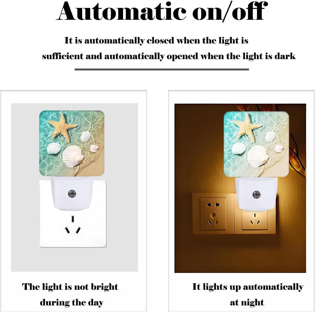 Starfish and Seashell On Beach Night Light, Plug Into Wall Decor for Stairway, Hallway, Kitchen, Dusk to Dawn Sensor Nightlights for…
