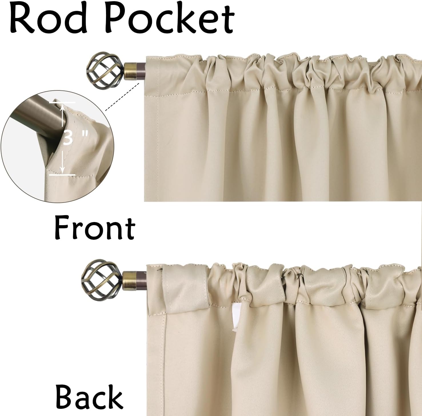 BGment Champagne Curtains 36 Inch Length for Small Windows - 34 x 36 inch Camper Curtains Rod Pocket and Back Tab Thermal Insulated Room Da…