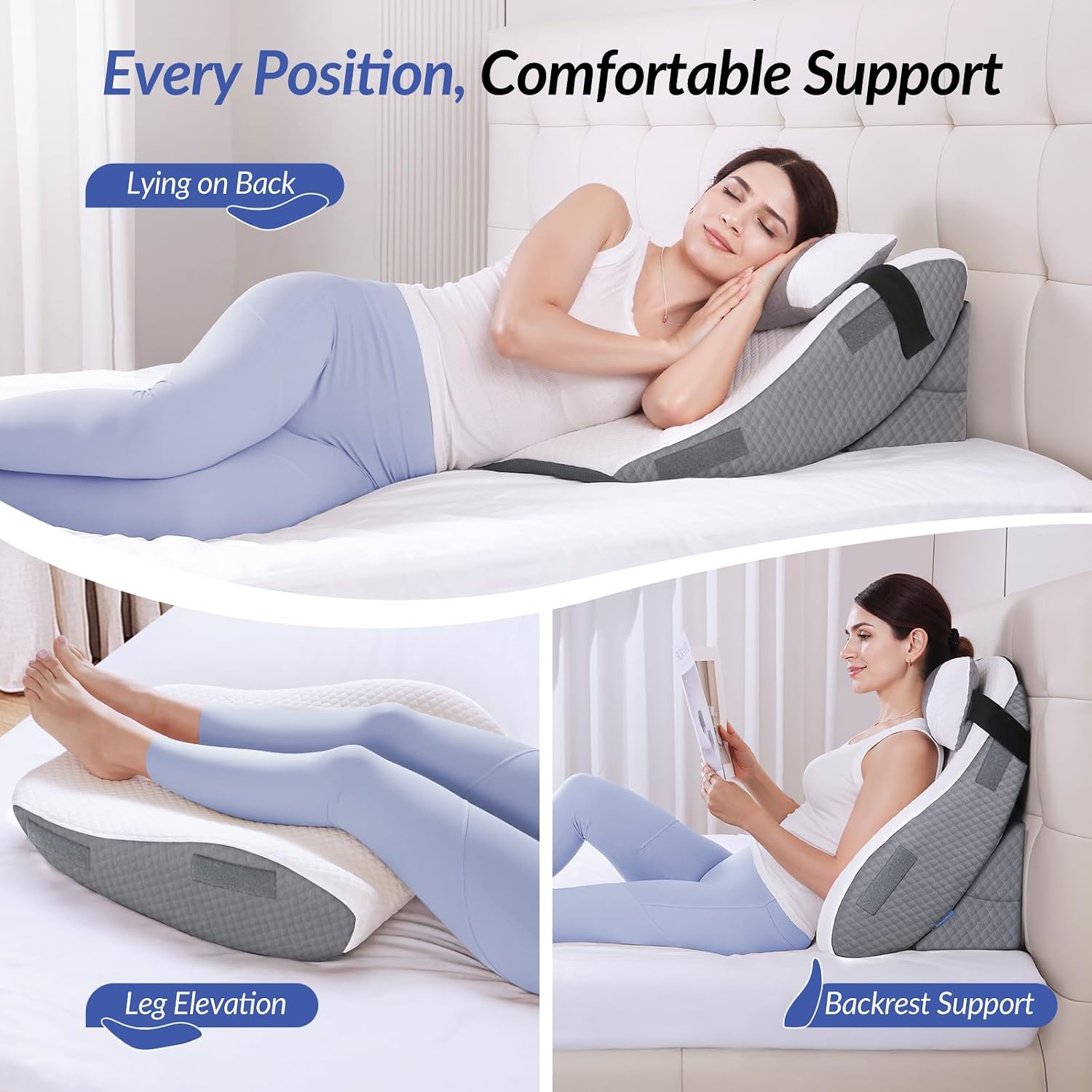 Zikee Adjustable Wedge Pillow Headboard Set for Sleeping & After Surgery, Ergonomic Reading Pillow for Sitting in Bed, Bed Wedge with Memor…