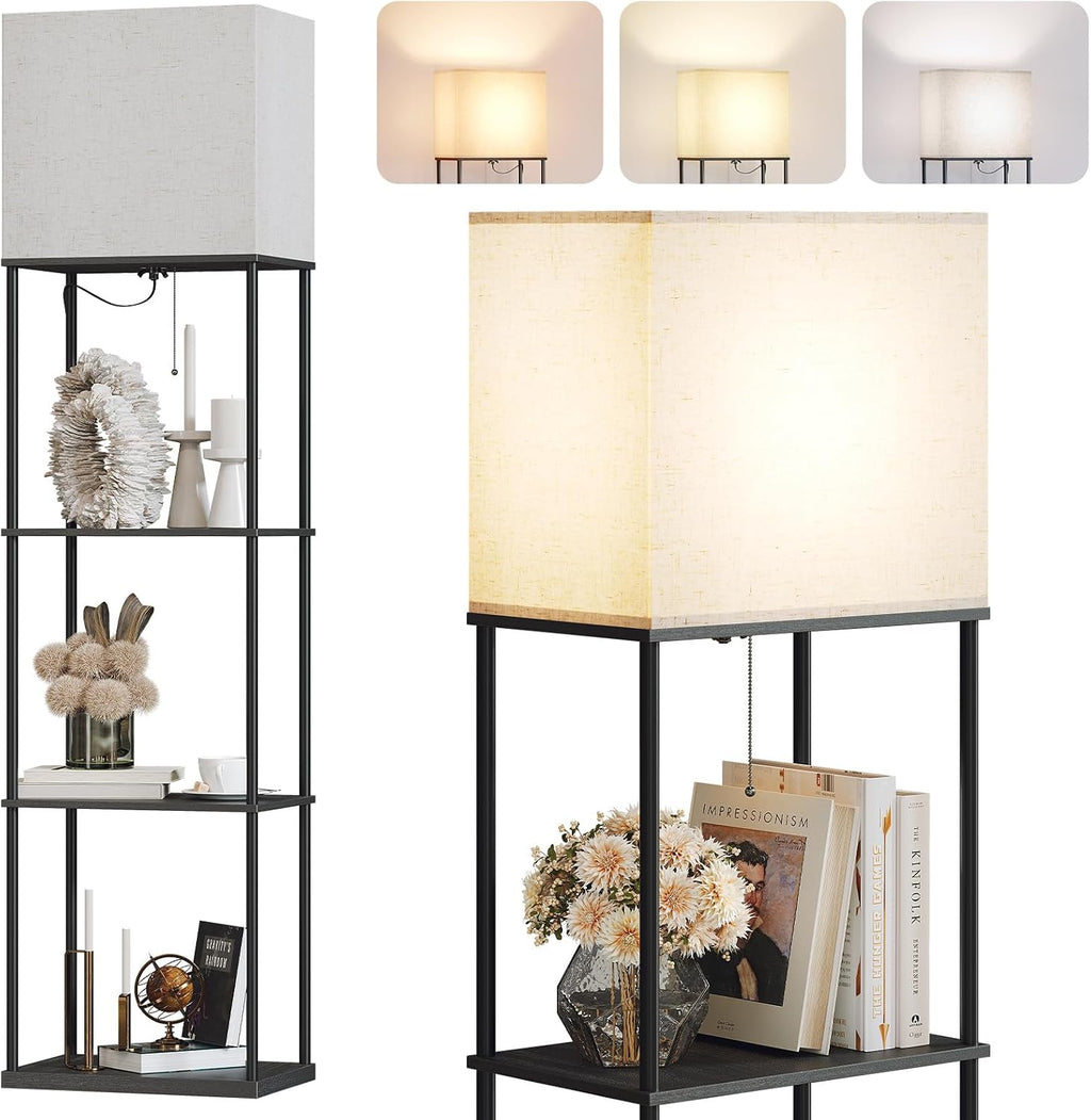 SUNMORY Large Size Floor Lamp with Shelves, 4-Tier Modern Standing Lamp with 3 Color Temperature Bulb, Tall Floor Lamp with Shelf, Corner…