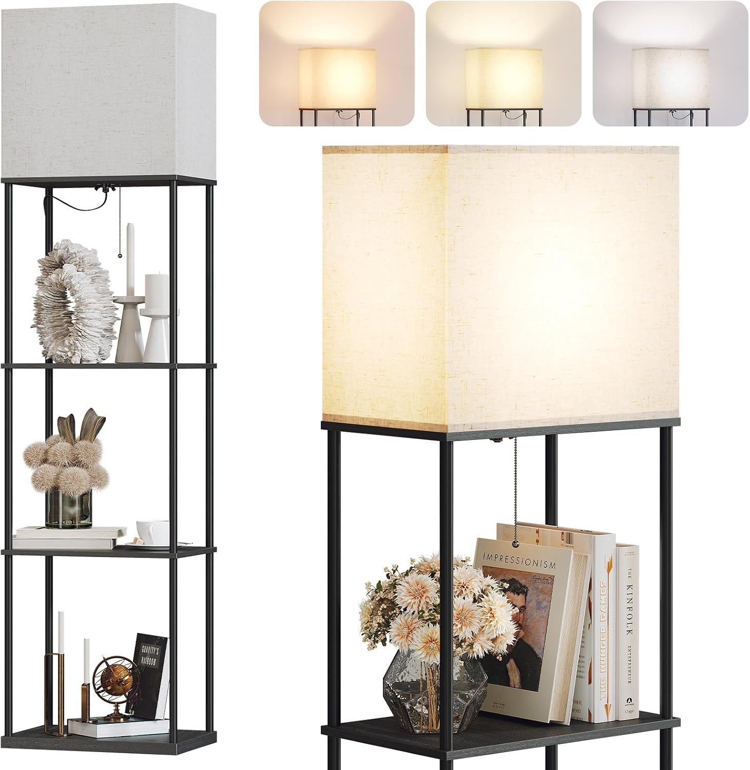 SUNMORY Large Size Floor Lamp with Shelves, 4-Tier Modern Standing Lamp with 3 Color Temperature Bulb, Tall Floor Lamp with Shelf, Corner…