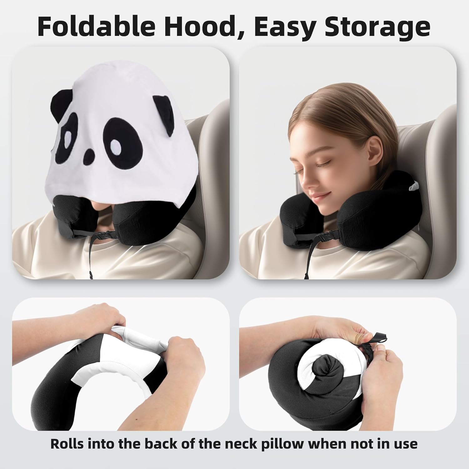 Privacy-Friendly Hooded Travel Pillow for Kids & Adults, Sensory-Friendly, Memory Foam Neck Support for Airplane, Car & Train, Breathable…