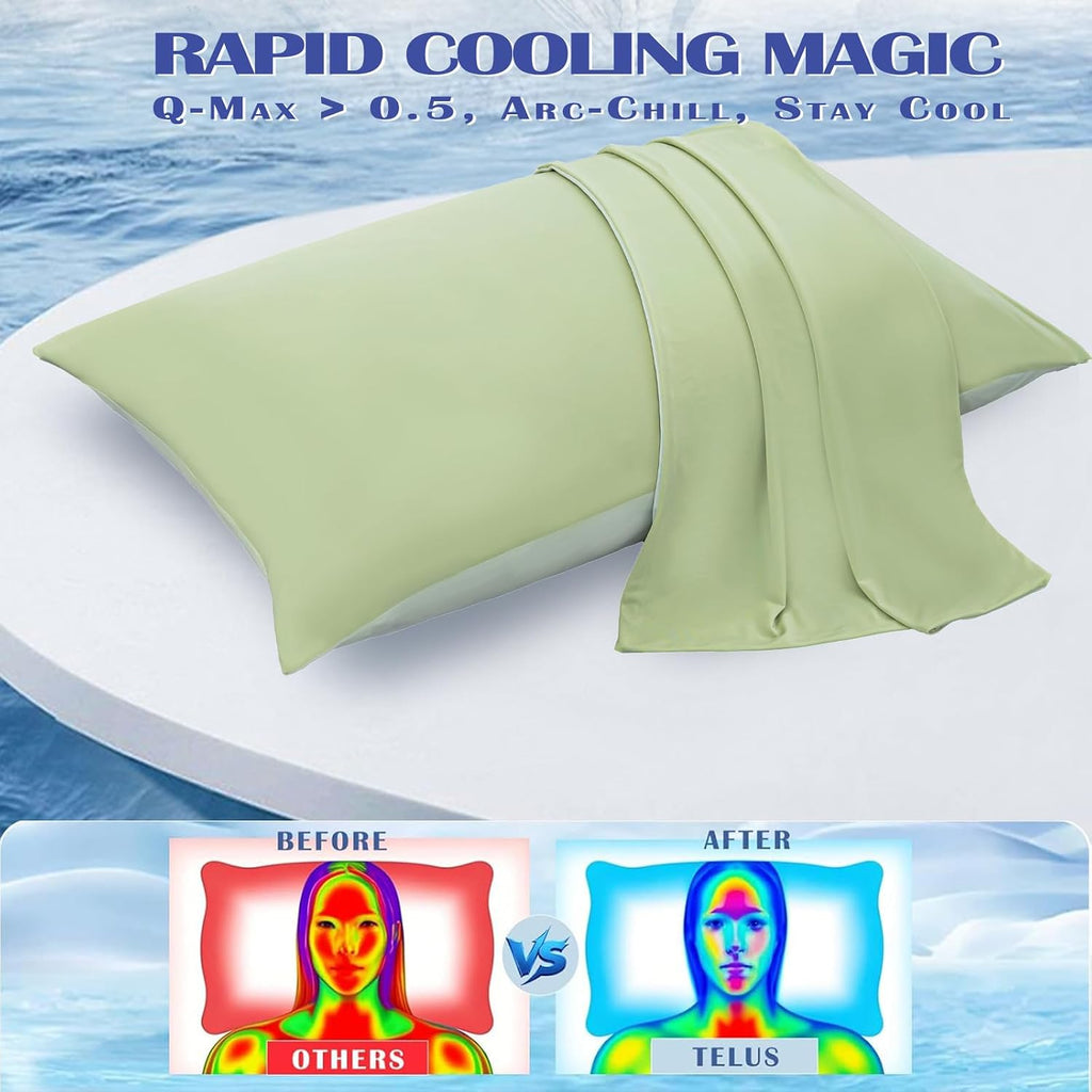TELUS Cooling Pillowcases for Hot Sleeper King Size 2-Pack, Silky Soft Breathable Pillow Case with Envelope Close, Stay Cool Pillow Cover…
