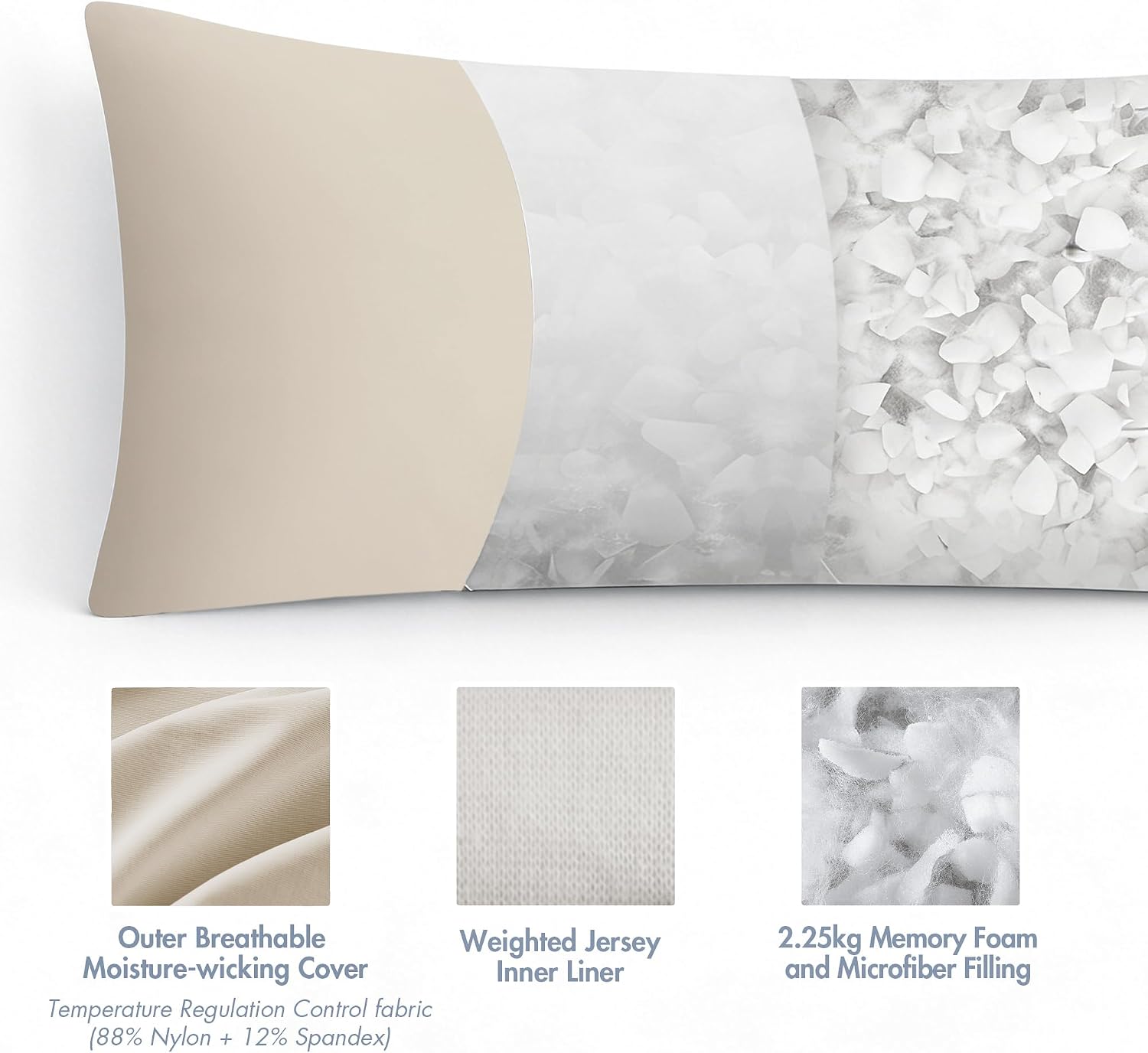 Madisonpark Madison Park Cooling Body Pillow for Side Sleepers & Hot Sleepers, 20"x54" Full Body Pillow with Memory Foam Fill, Pregnancy &…