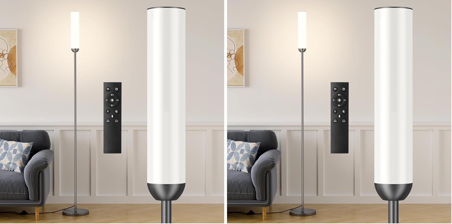 Ambimall LED Floor Lamp with Remote Control, 65" Standing lamp with Stepless Adjustable 3000K-6500K Colors & 30-100% Brightness, Foot…