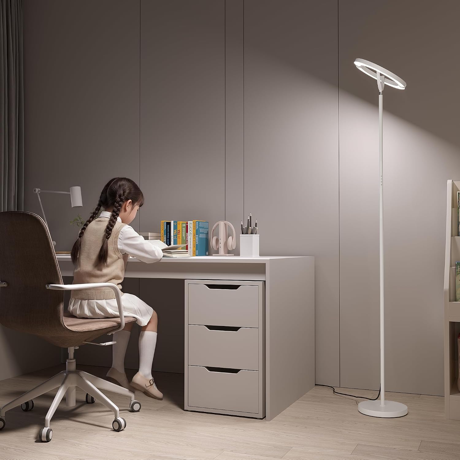 SIBRILLE 30W LED Floor Lamp, 350° Rotating Reading Standing Lamp with Remote Control, Stepless Dimmable 3000K-6500K Modern Tall Lamp for…