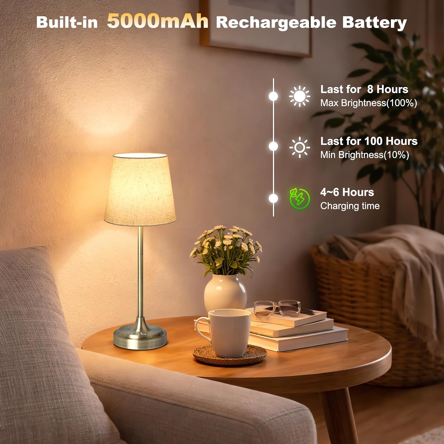 Wowag Cordless Table Lamp Rechargeable,5000mAh Battery Operated Desk Lamp,3 Colors & 7 RGB Stepless Dimmable, Touch Ambient Light for…