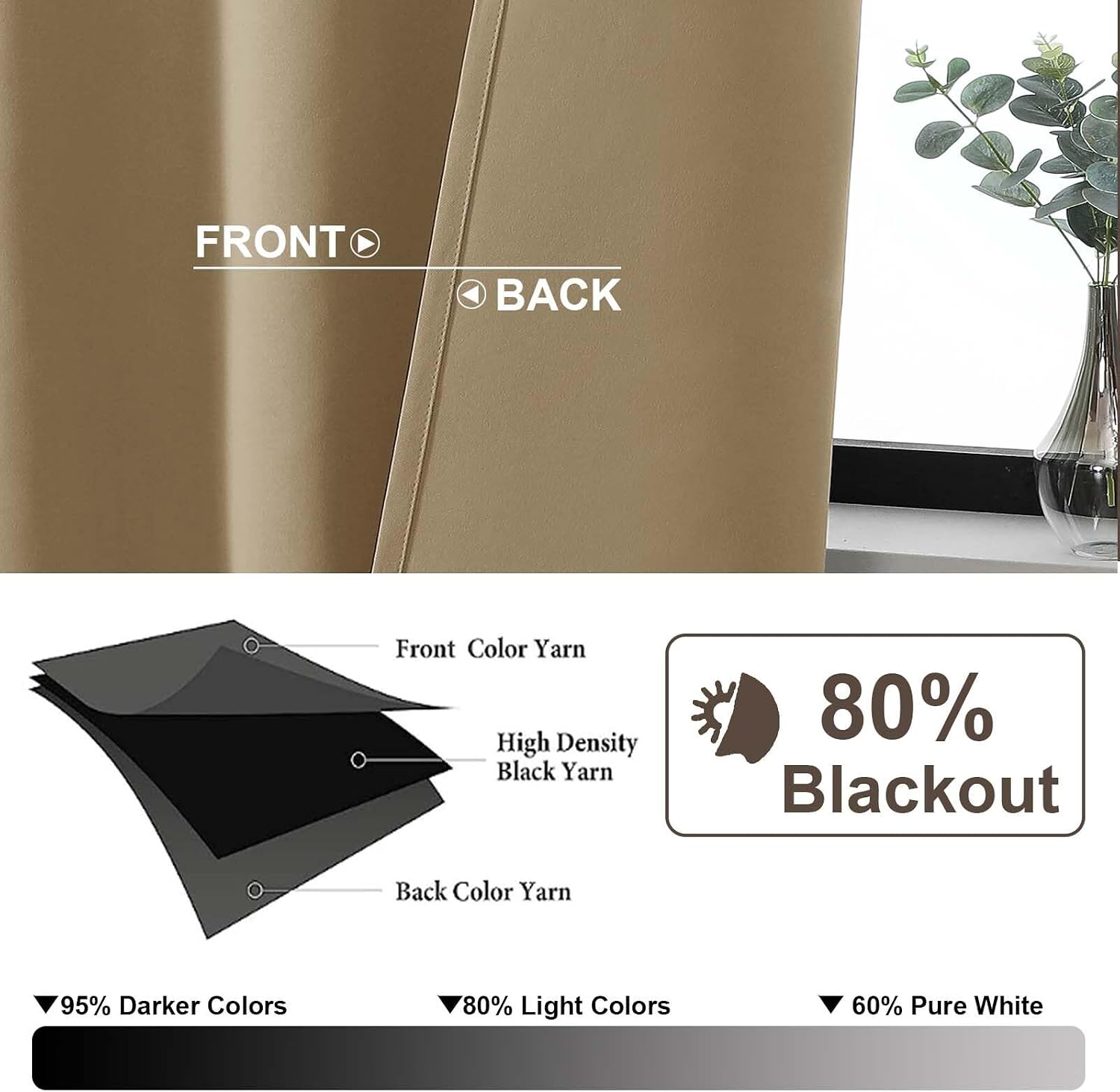 Gwine Taupe Blackout Curtains for Bedroom 96 Inch Length, Room Darkening Energy Saving Black Out Curtains for Living Room, Window…