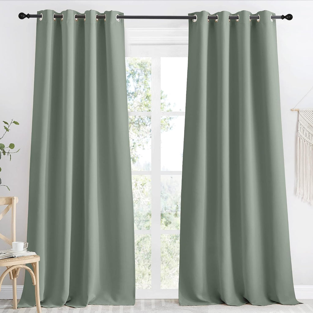 NICETOWN Blackout Greyish Green Curtain 96 inch Length for Bedroom, W55 x L96, 1 Panel, Thermal Insulated Grommet Room Darkening Window…