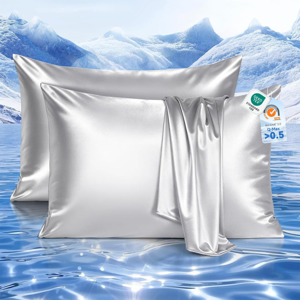 Elegear Cooling Pillow Cases Set of 2 for Hot Sleepers, Soft Silky Satin Pillowcase for Hair & Skin, Upgraded Arc-Chill Cooling Satin…