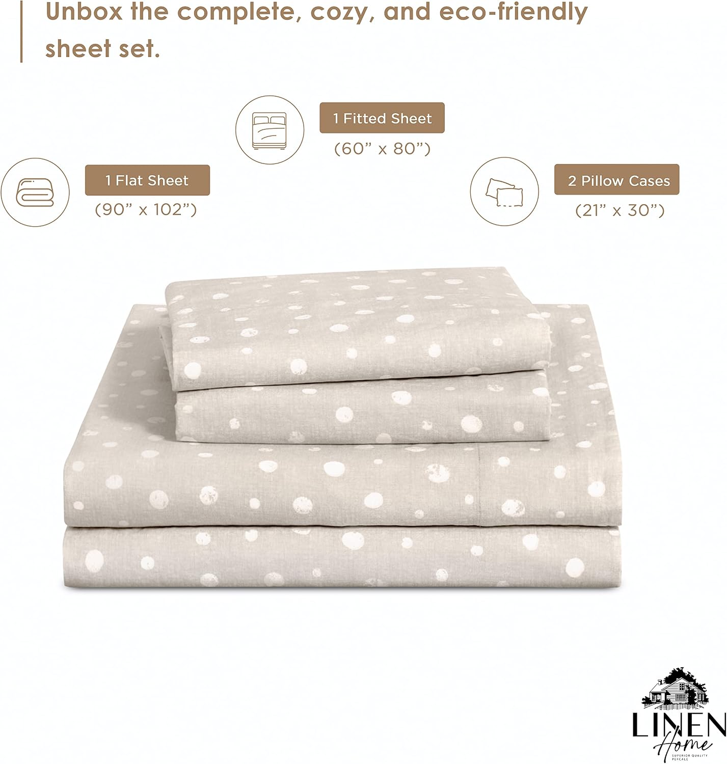 Linen Home Cotton Lyocell Blend Percale Sheet Set Queen Size - 4 Piece Deep Pocket Bedding, Pre-Washed & Shrunk, Crisp Cooling Fabric…