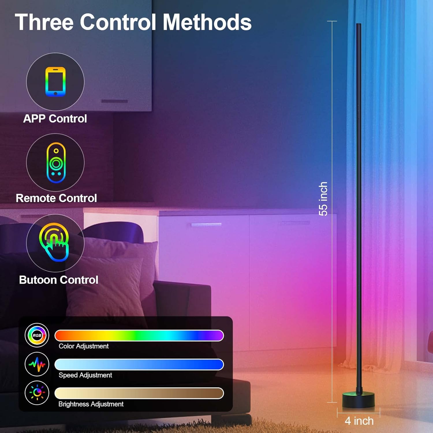 Miortior Corner Floor Lamp, 2 Pack LED Corner Lamp with App/Remote/Button Control, Smart RGB Floor Lamp with 16 Million DIY Colors & 68+…