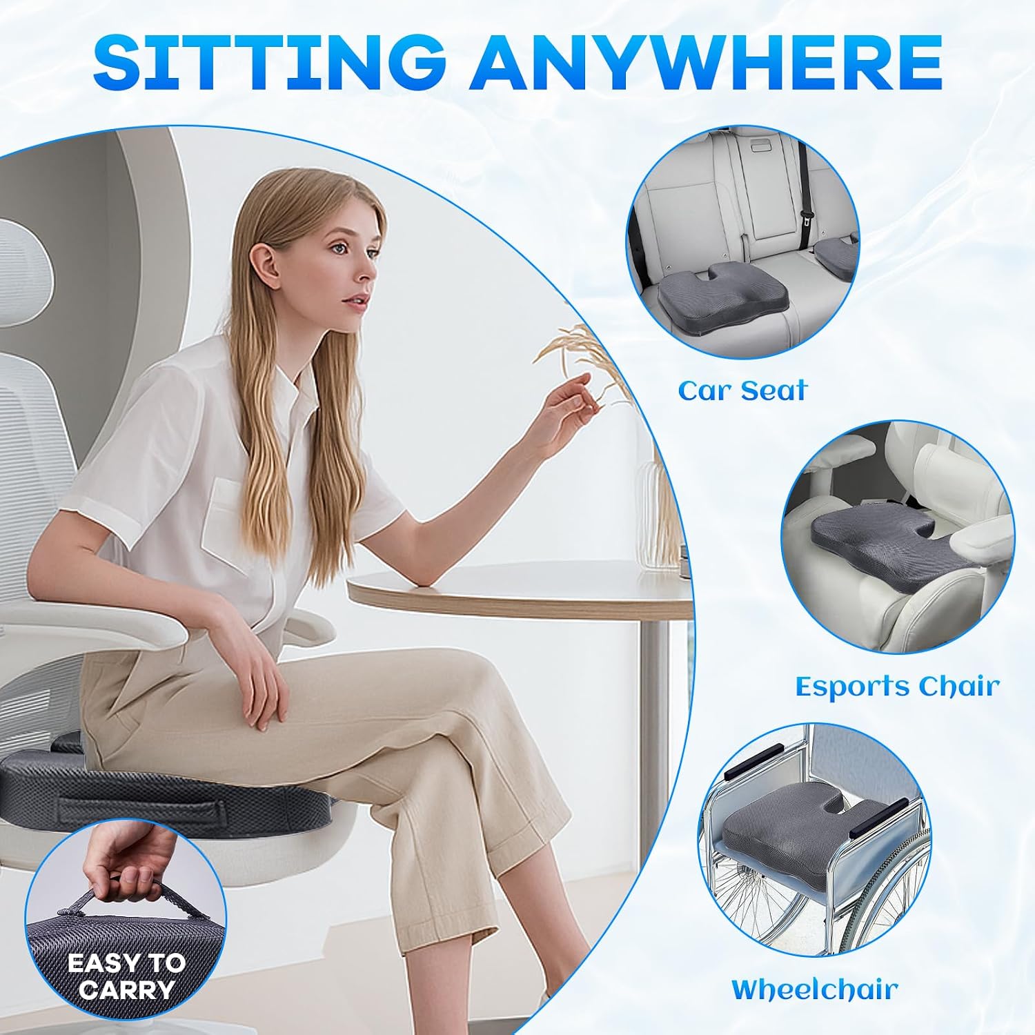 Watshyon Gel Seat Cushion & Lumbar Support Pillow Set, Cooling Memory Foam for Coccyx & Sciatica, Ergonomic Desk Chair Cushion with…