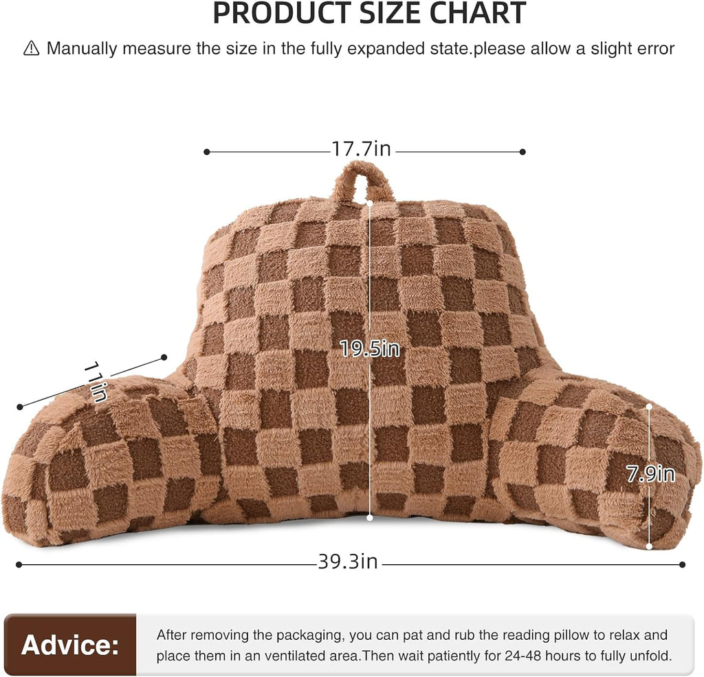 Aimuan Reading Pillow Checkered Bed Rest Wedge Backrest Checkerboard Pillow with Arms Back Support for Sitting Up in Bed Cushion Incline…
