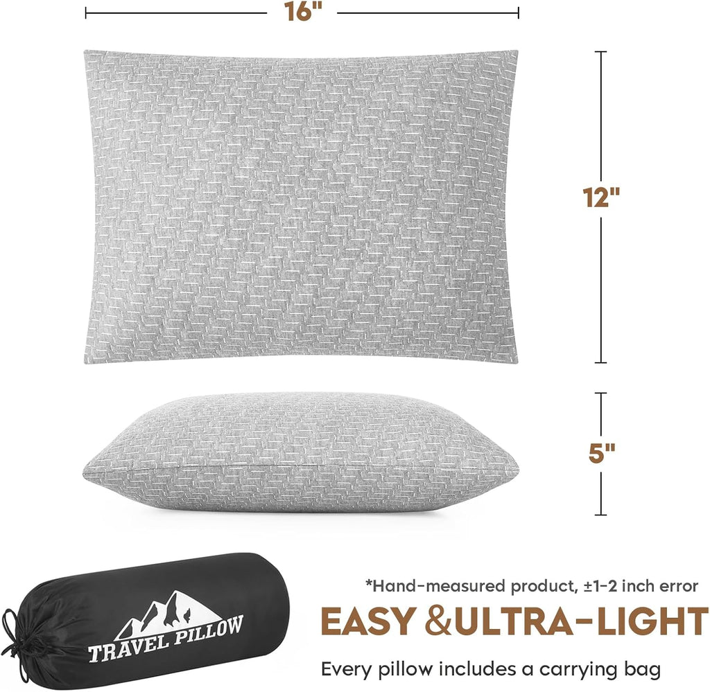 Camping Pillow Shredded Memory Foam Pillow, Compressible Travel Pillow Breathable Cover, Ideal Backpacking Airplane Hiking
