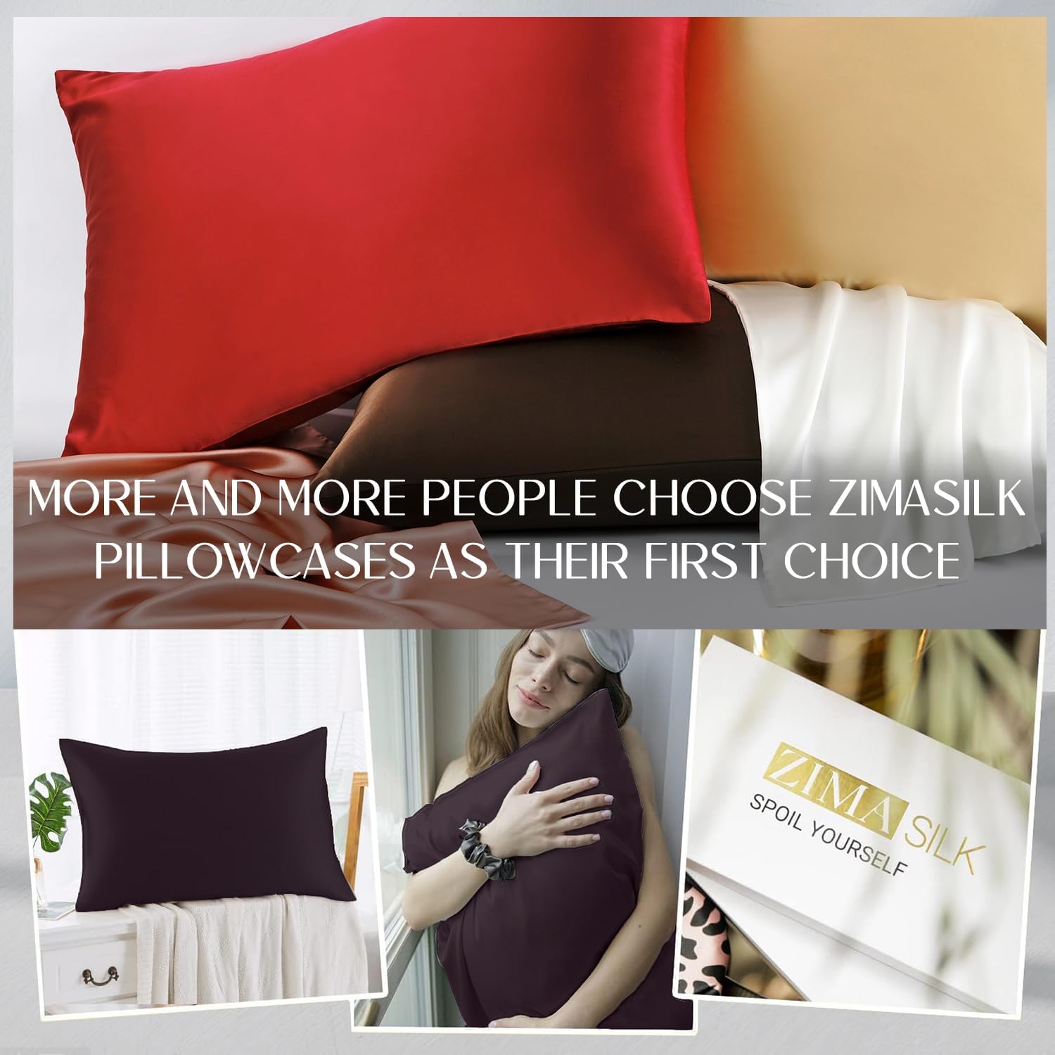 Zimasilk 100% Pure Mulberry Silk Pillowcase for Hair and Skin everyday comfort, Soft and Smooth, Both Sides Grade 6A Silk,600 Thread…