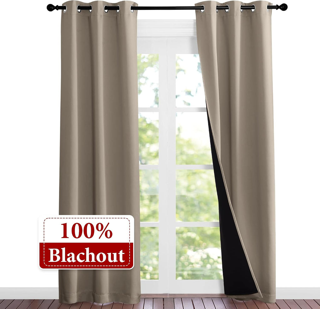 Nicetown Taupe Full Shade Curtain Panels, Pair of Thermal Insulated & Energy Efficiency Blackout Curtains for Living Room Windows, Lined Si…