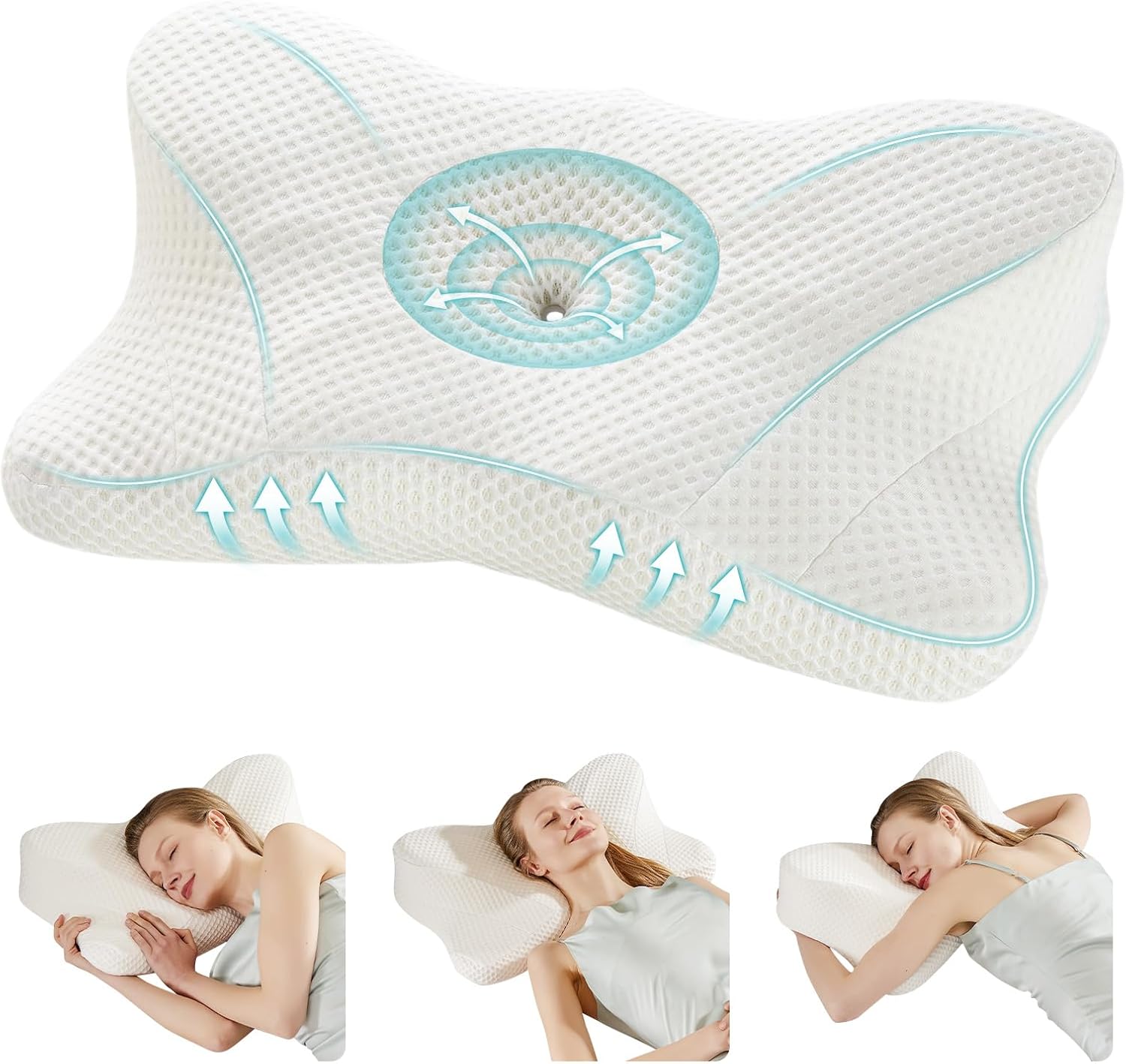 DumosLifestyle DUMOS Cervical Neck Pillow, Cooling Ergonomic Memory Foam Pillows for Neck with Breathable Pillowcase, Dual Height Orthopedi…