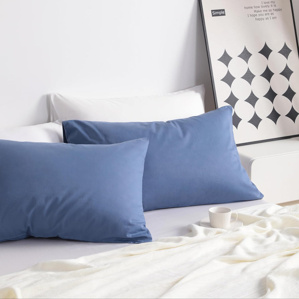 Ntbay Standard Cotton Pillowcases - Envelope Closure 20x26 Pillowcases Set of 2, Breathable and Soft Bed Pillow Cases, Denim Blue Cotton Bl…
