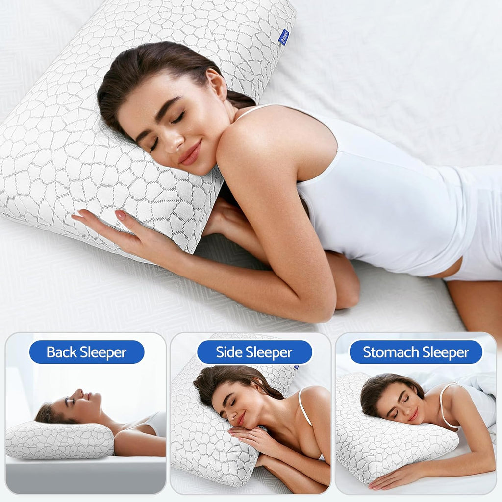 CushZone Memory Foam Pillows for Sleeping, Bed Pillow with Removable and Machine Washable Cover, Bed Pillow for Side, Back and Stomach Slee…