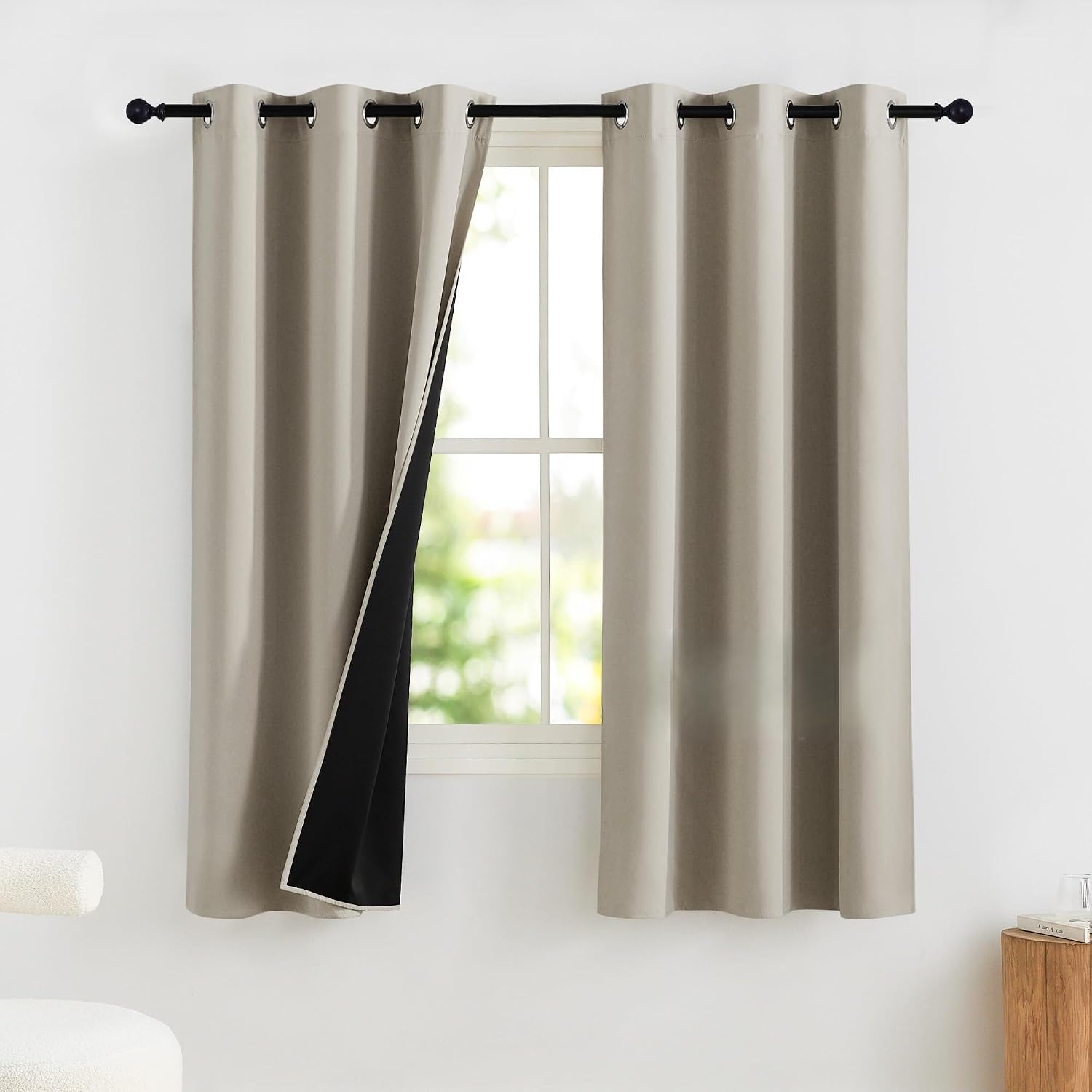 NICETOWN Natural Bedroom Curtains 63 Inches Length, 100% Blackout Drapes Thermal Insulated with Grommet for Living Room Office Privacy…
