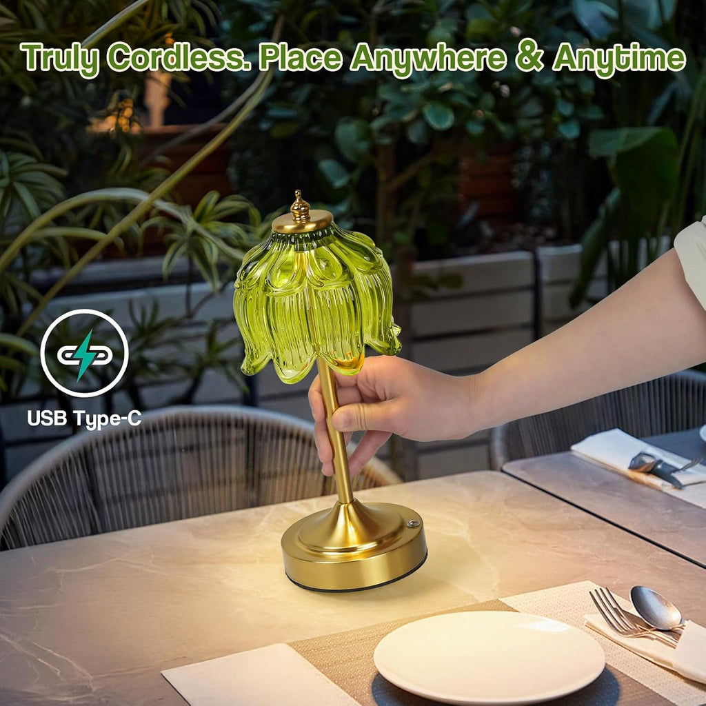 Cordless Lotus Flower Table Lamp, 5200mAh Rechargeable Battery Operated Portable Lamp, 3-Color Dimmable Touch Control Small Desk Lamp for…