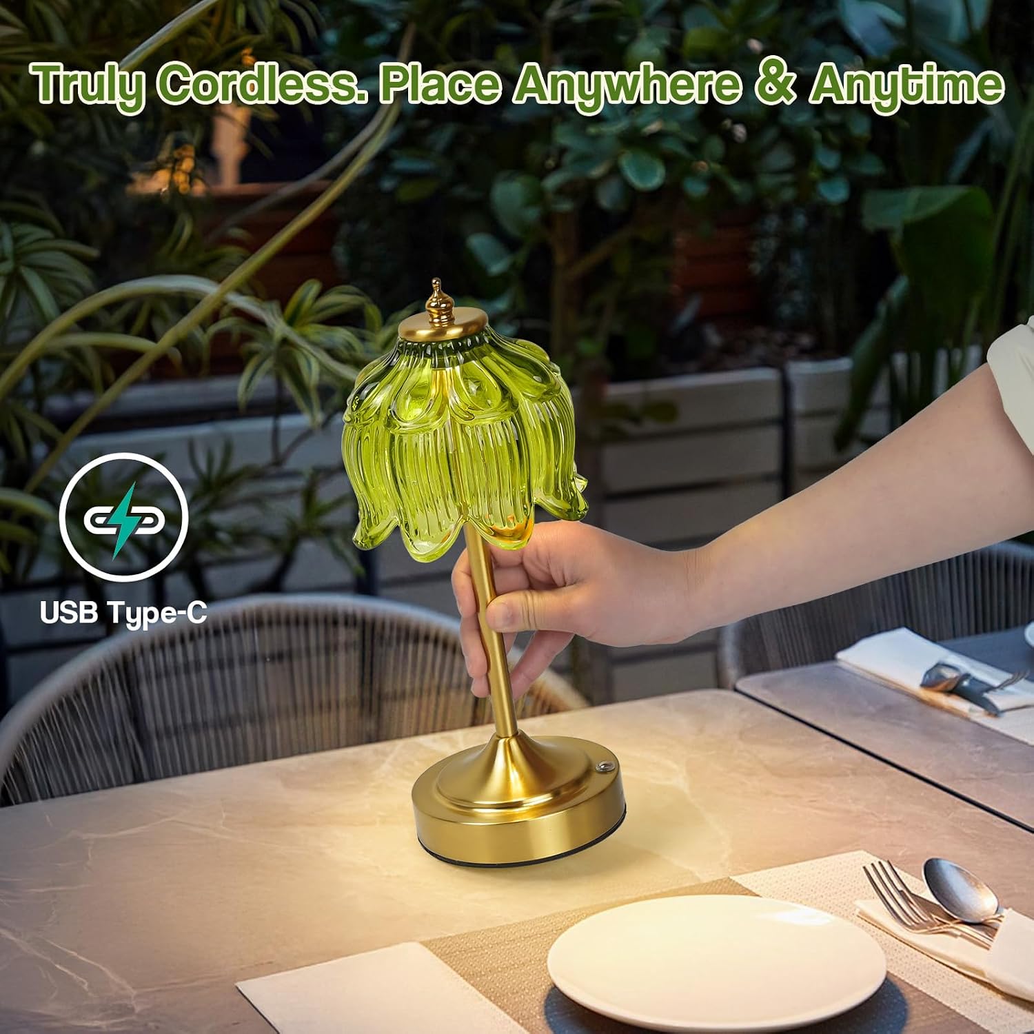 Cordless Lotus Flower Table Lamp, 5200mAh Rechargeable Battery Operated Portable Lamp, 3-Color Dimmable Touch Control Small Desk Lamp for…