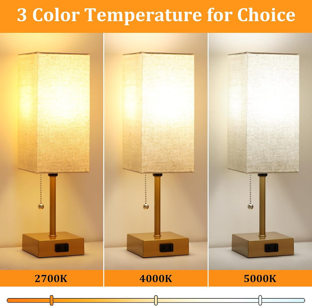 Table Lamp for Bedroom set of 2,3-Color Bedside Lamps with Pull Chain Table Lamps for Nightstand with AC Outlets, Small Night Light Lamps…
