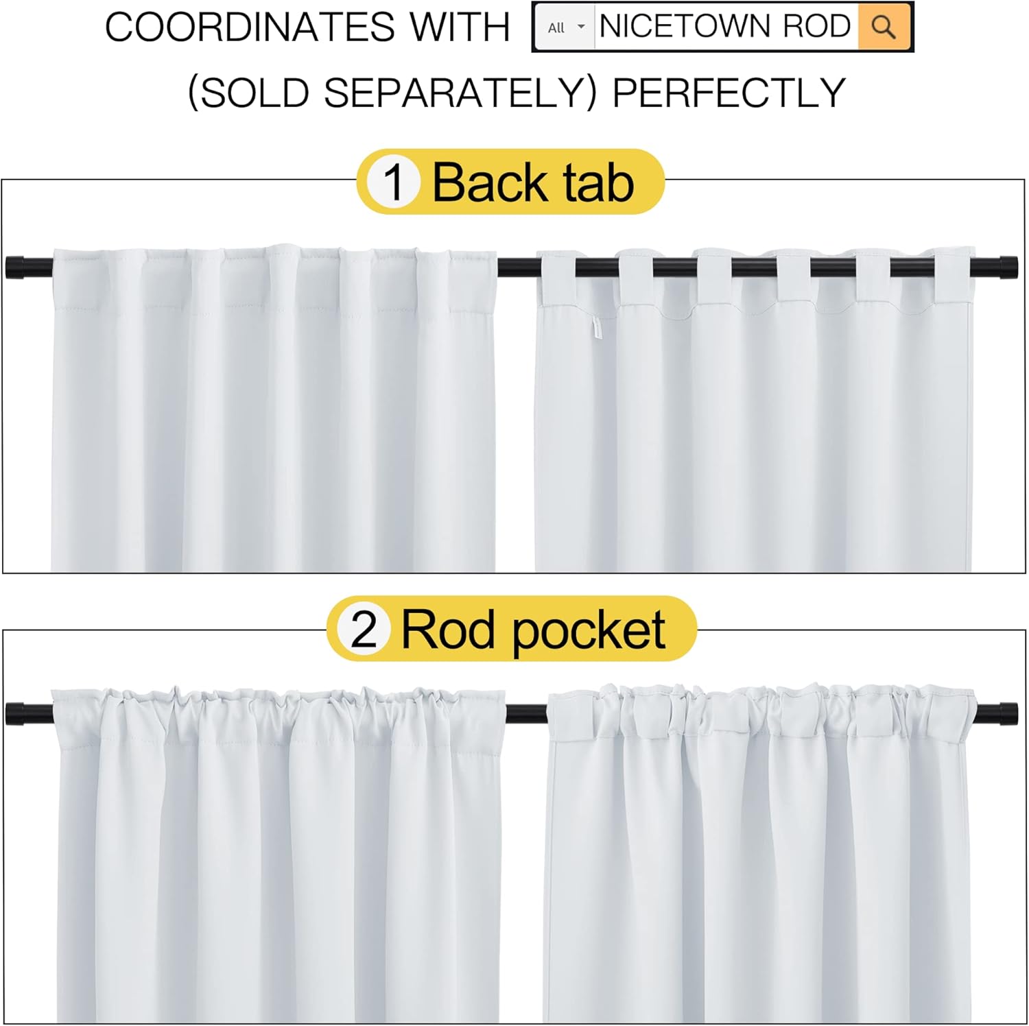 Nicetown Living Room Darkening Curtain Drapes - (Cloud Grey Color) W62 x L72, Set of 2, Room Darkening Window Treatment Drapery Panels for…