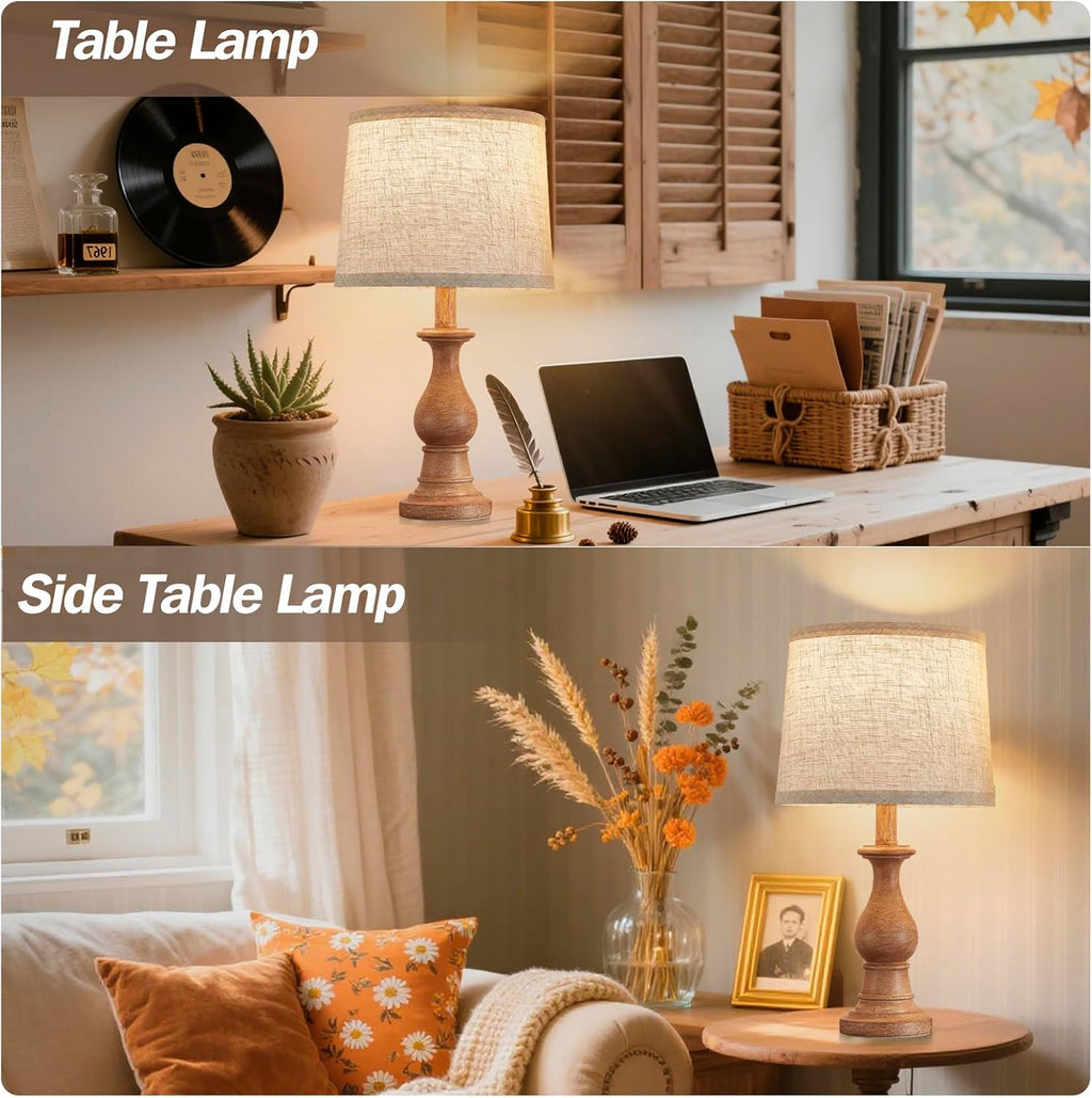 Vintage Table Lamp for Living Room Bedroom, 18.5" Farmhouse Bedside Lamps Nightstand Lamp Set of 2, Table Lamps with Oatmeal Linen Lamp…