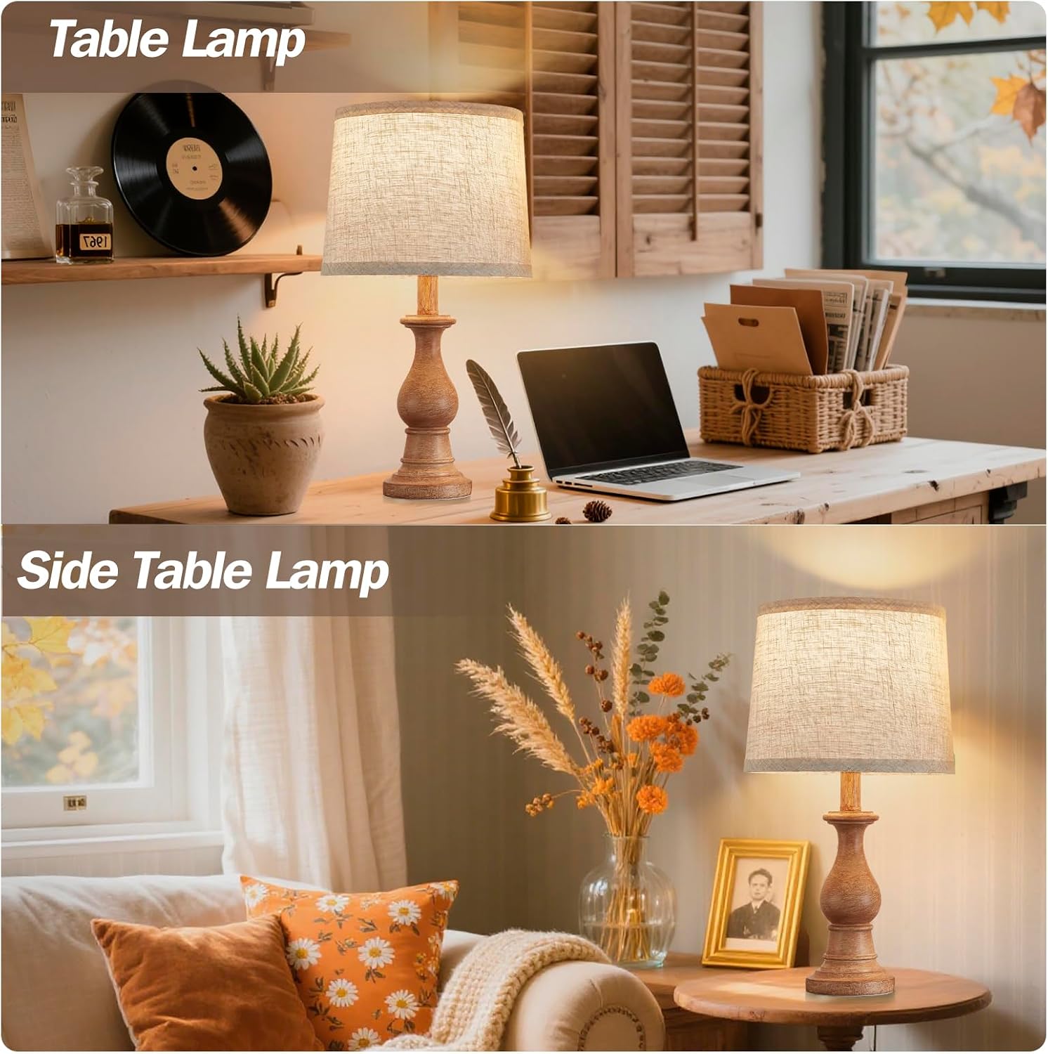 Vintage Table Lamp for Living Room Bedroom, 18.5" Farmhouse Bedside Lamps Nightstand Lamp Set of 2, Table Lamps with Oatmeal Linen Lamp…