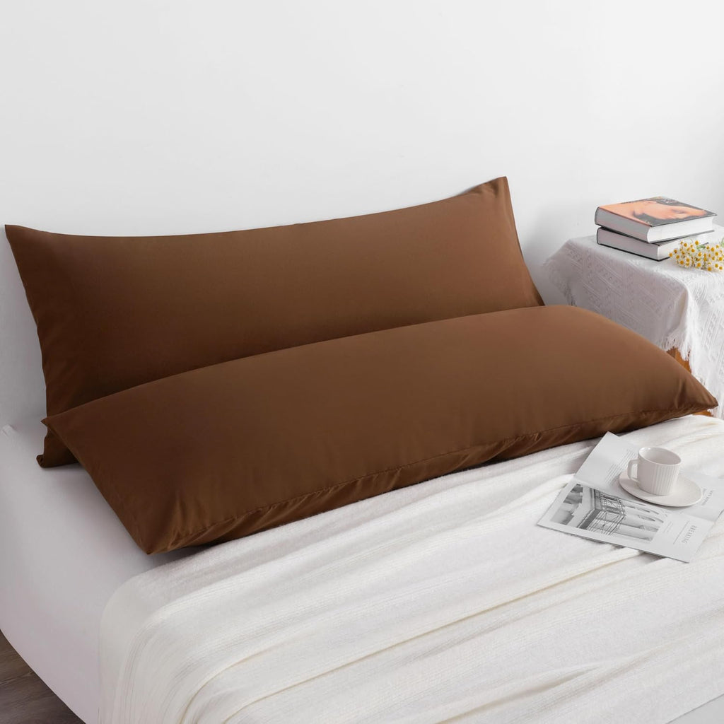 Ntbay 2 Pack Body Pillowcase, 20x54 inches, Microfiber, Brown, Wrinkle-Free, Fade-Resistant, Envelope Closure, Machine Washable 2 Pack