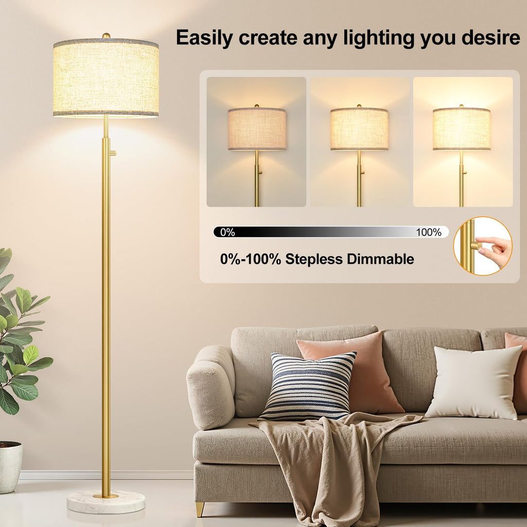 Upgraded】 Dimmable Floor Lamp for Living Room, 11W LED Bulb Included, Modern Standing Lamp with Marble Base, Tall Pole Light with Linen…