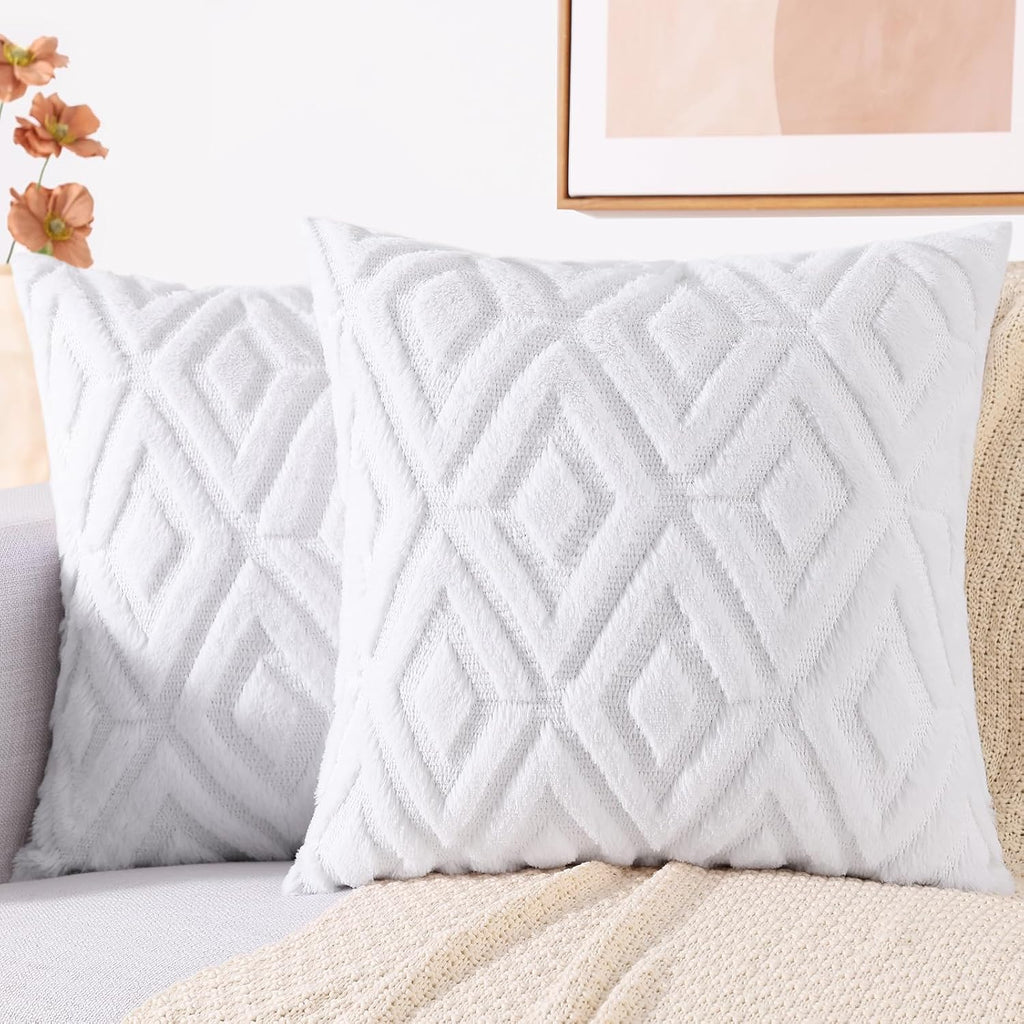 decorUhome Summer Couch Euro Sham Throw Pillow Covers 24x24 Set of 2, Decorative Soft Plush Faux Fur Wool Accent Pillow Covers for Modern F…