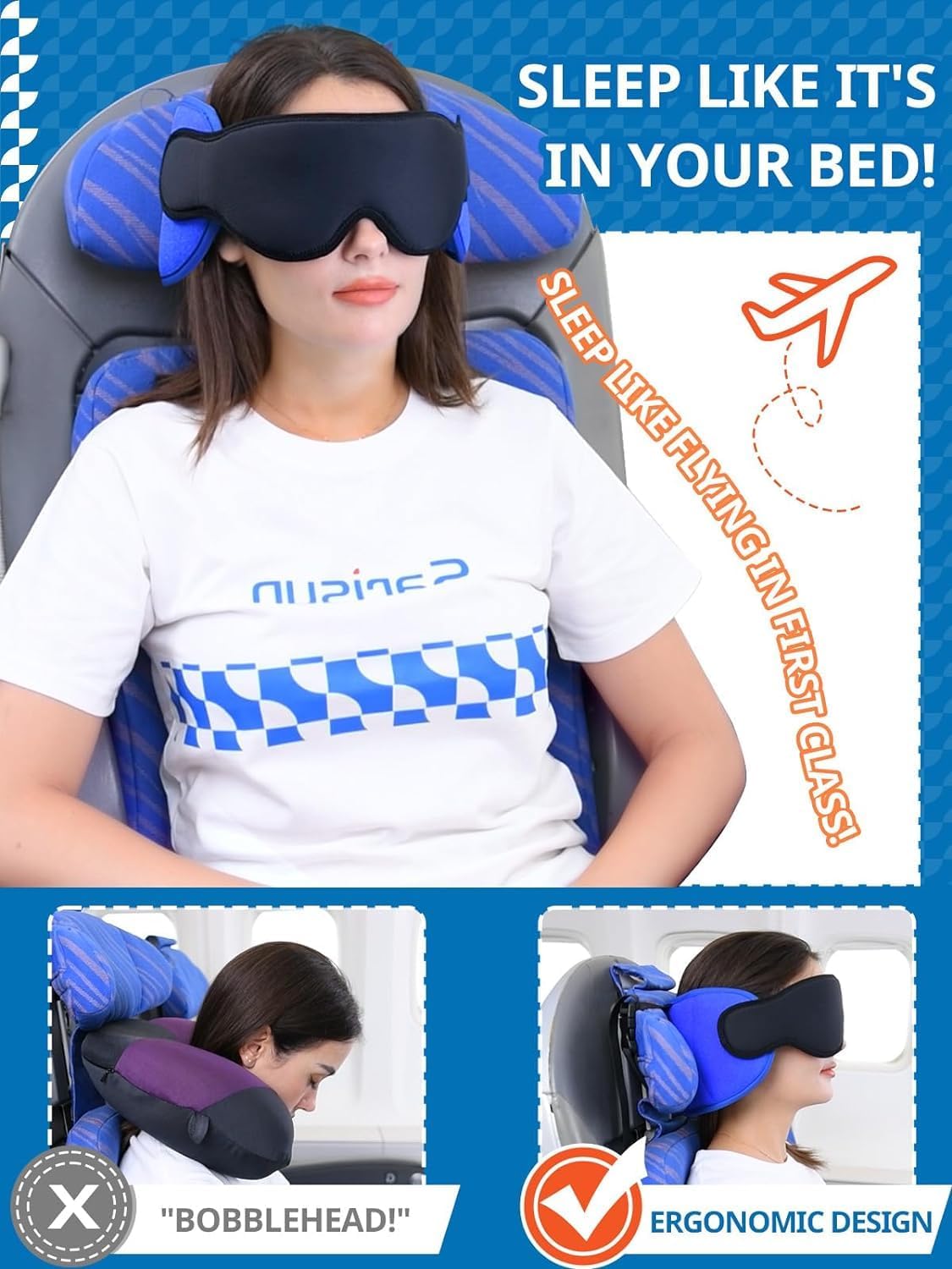 SARISUN Travel Pillows for Airplanes, Airplane Pillow for Long Flight, Airplane Head Strap with Eye Mask for Sleep, Travel Neck Pillow…