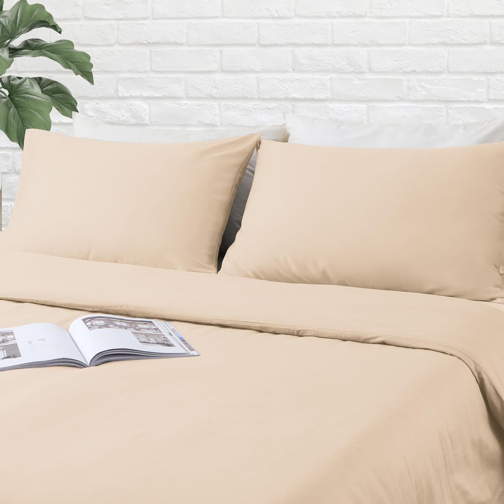 ZaizaiHome Pillow Cases Standard Size 4 Pcs,100% Egyptian Cotton 400 Thread Count Sateen Weave Beige Pillowcases Standard Size, Quality Pil…