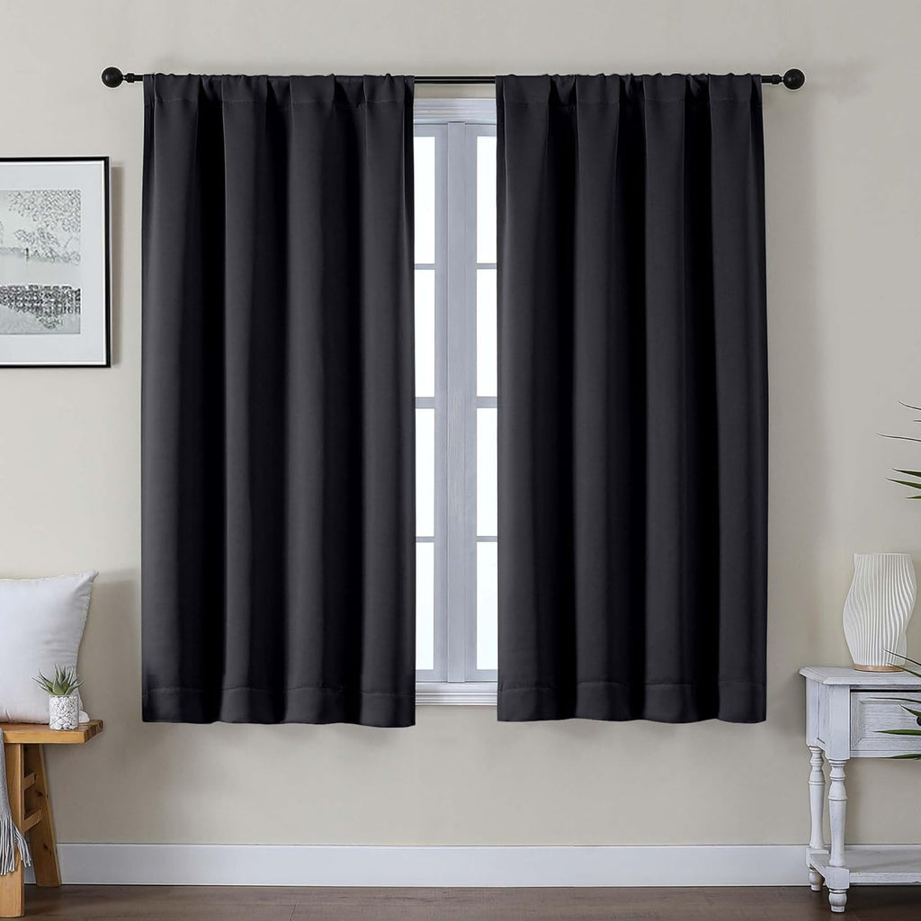 Gwine Black Blackout Curtains for Bedroom 54 Inch Length - Thermal Insulated Light Blocking Window Curtain Panels, Solid Room Darkening…