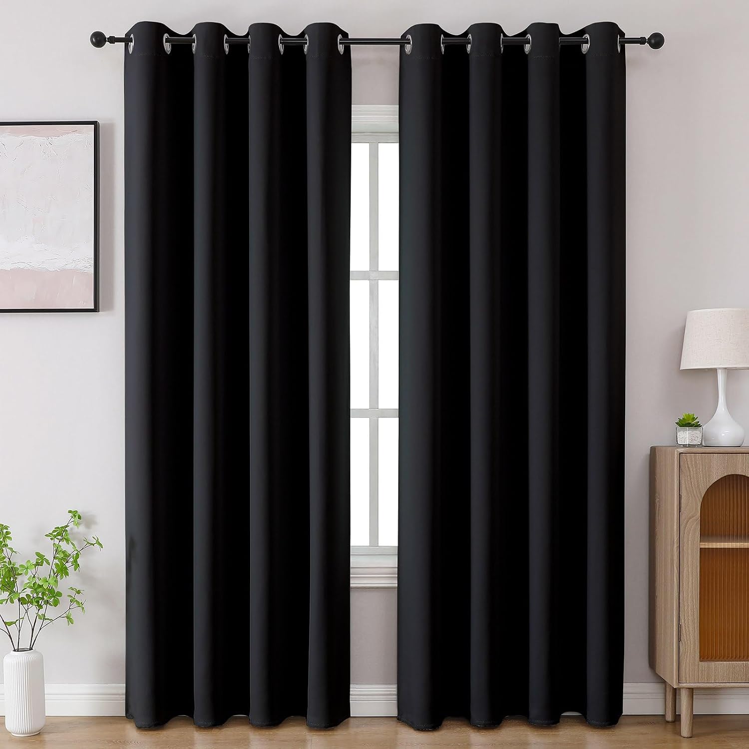 CUCRAF Black Blackout Curtains 90 inch Length 2 Panels Set, Room Darkening Drapes for Living Room Bedroom, Thermal Insulated Light…