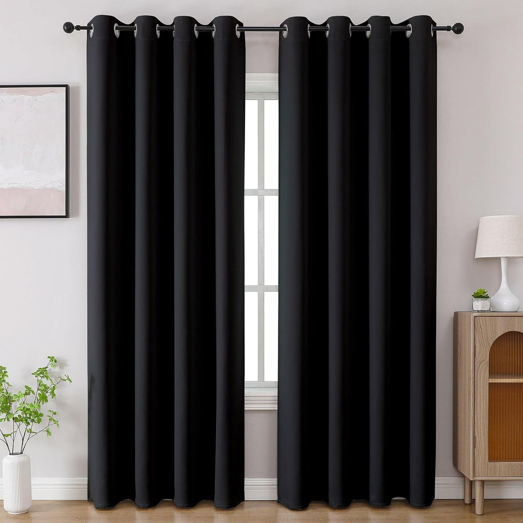 CUCRAF Black Blackout Curtains 95 inch Length 2 Panels Set, Room Darkening Drapes for Living Room Bedroom, Thermal Insulated Light…
