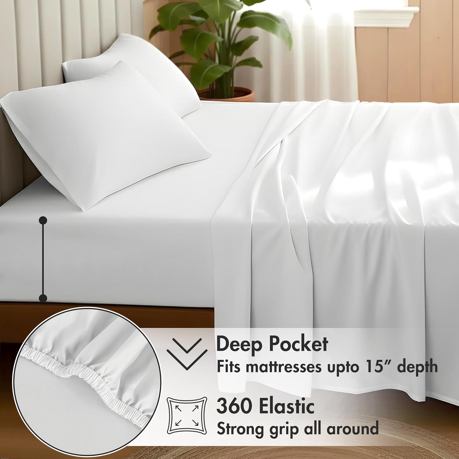 Ruvanti 100% Cotton Organic Percale Sheets Cal King Size – Crisp Cooling Bed Sheets for Hot Sleepers, Deep Pocket 13”, Soft Peach Finish, B…