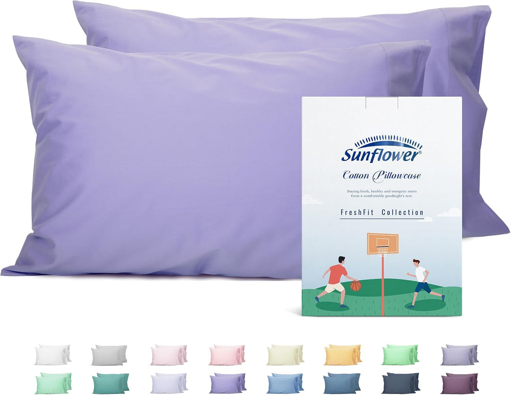 Sunflower King Pillowcases Set of 2, 100% Cotton King Pillow Cases 2, 20×40 inches Lavender, Soft and Breathable