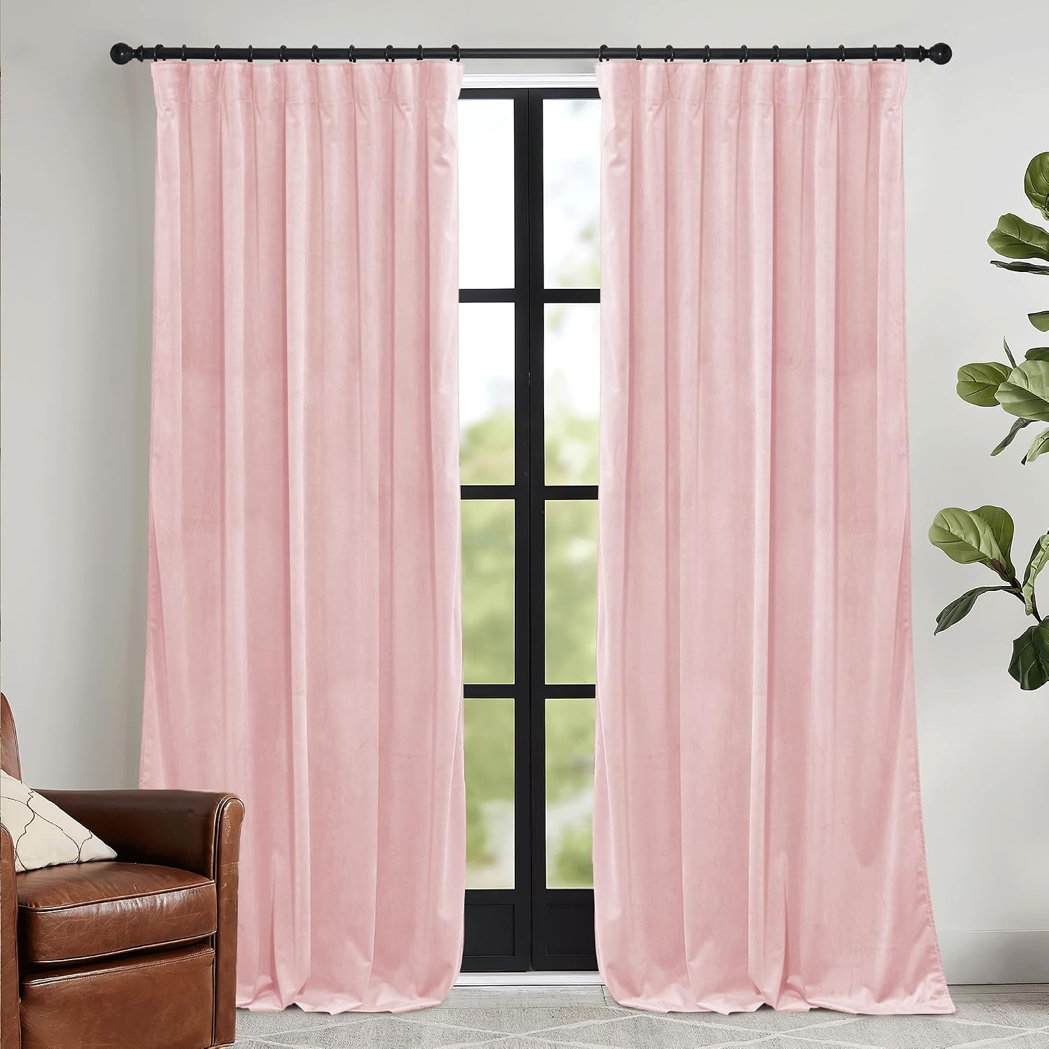 Rybhome RYB HOME Pink Velvet Curtains 90 inches, Back Tab Soft Fabric Room Darkening Thermal Insulated Luxurious Home Decor Curtains for Li…