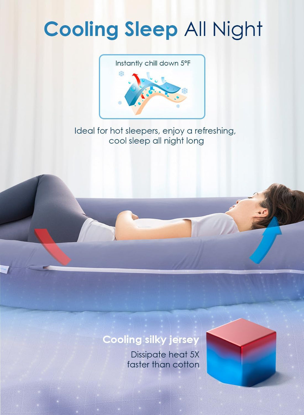 QUEEN ROSE Pregnancy Pillows, 60 Inch Cooling U Shaped Body Pillow for Sleeping, Extra Long Maternity Pillow for Pregnant Women, Body…