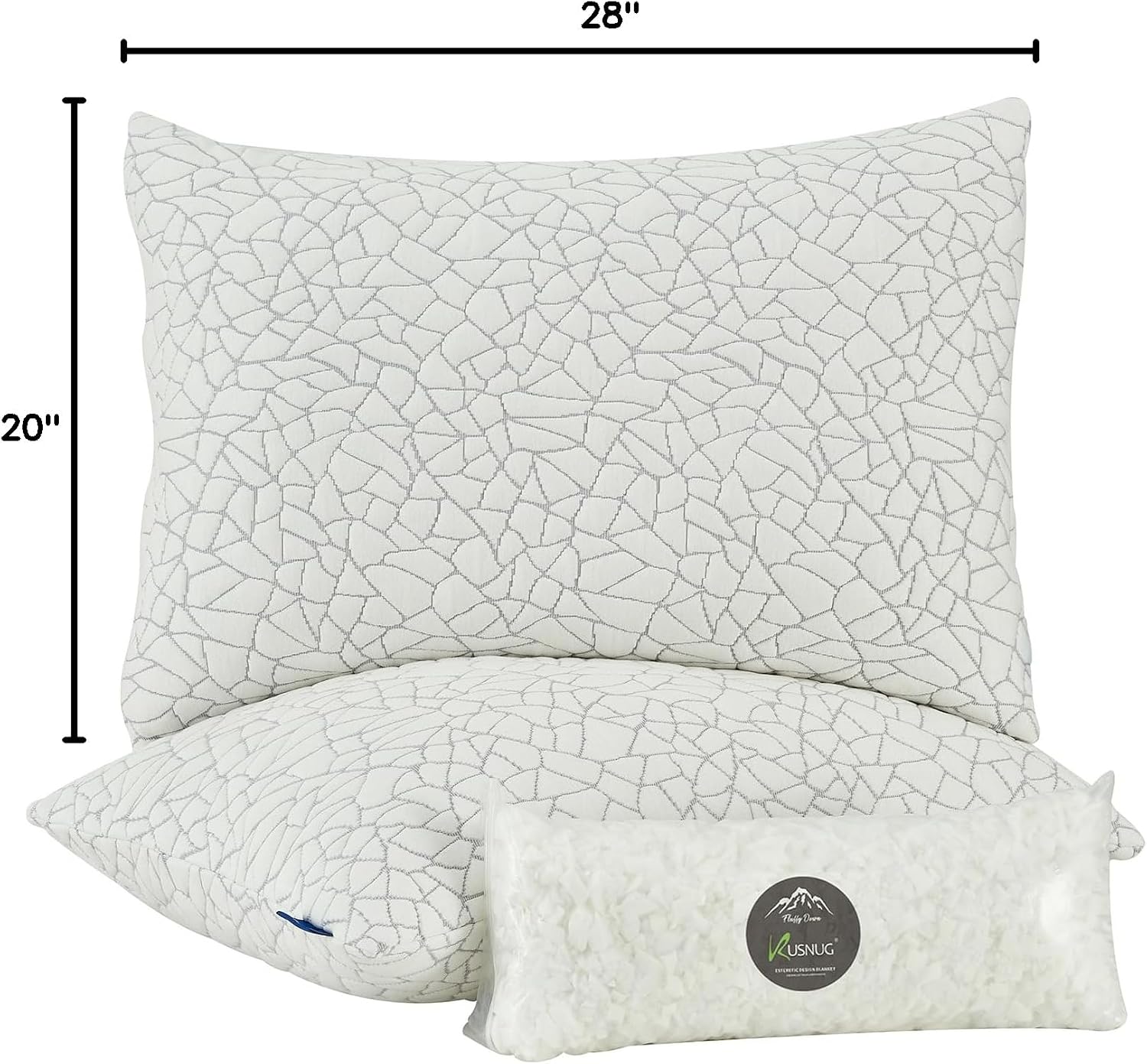 Shredded Memory Foam Pillow for Sleeping, Cooling Bed Pillows Queen Size Set of 2, Adjustable Soft and Firm Pillows or Side, Back…