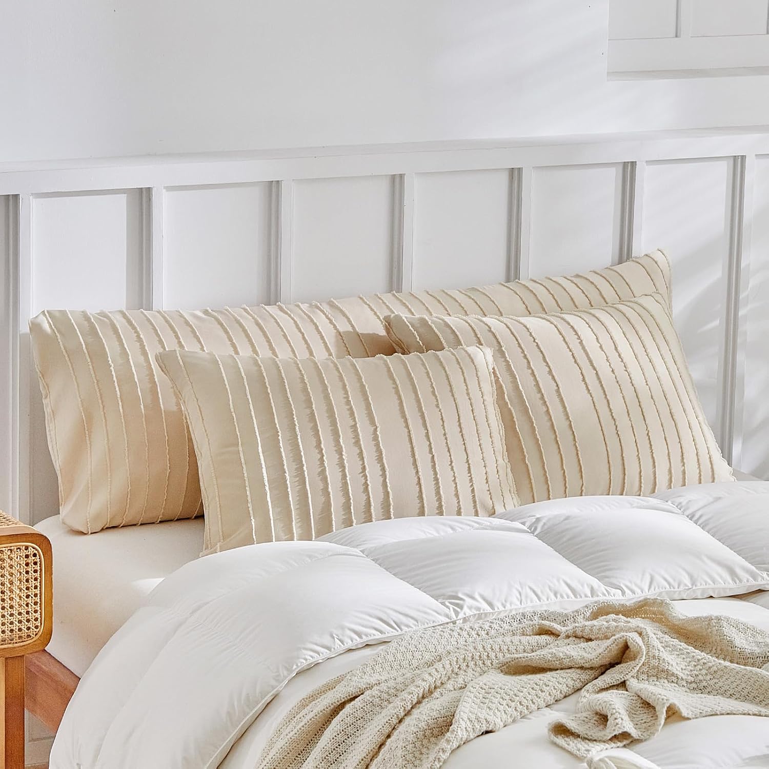 Warmdern Khaki Striped Pillow Covers Body Pillow Cover Soft Microfiber Stripe Pillow Cases Boho Tufted Stripes Textured Pillowcase with Env…
