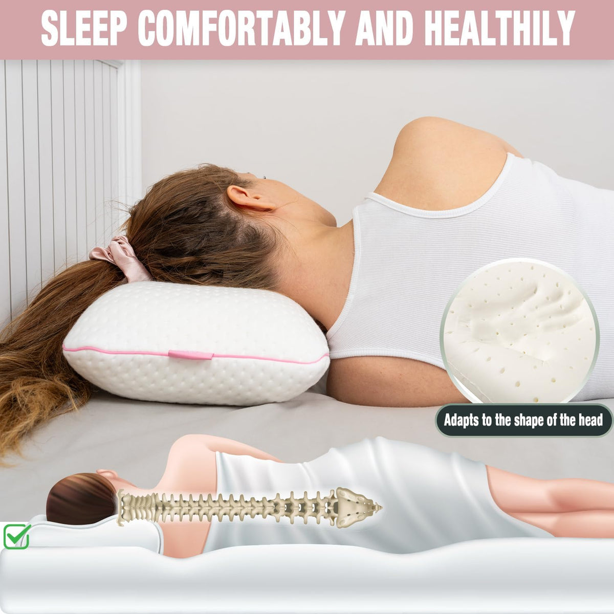 alkamto Travel & Camping Comfortable Memory Foam Pillow – Easy to Carry Portable Bag – Temperature Regulating Pillow Case (Pink + Extra…