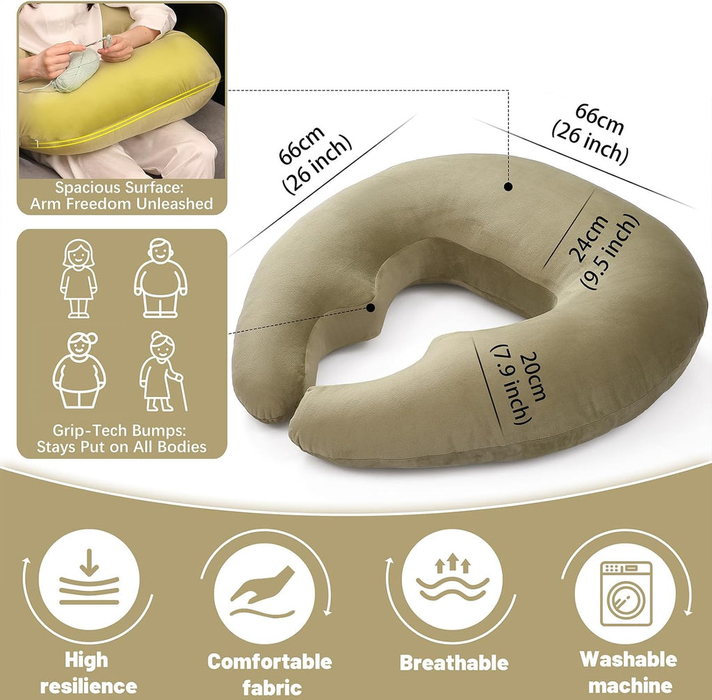 Ergonomic U-Shape Gaming & Lap Pillow - Crochet Pillow & Reading Support Pillow with Arm Relief, Comfort for Gamers, Crafters & Book…