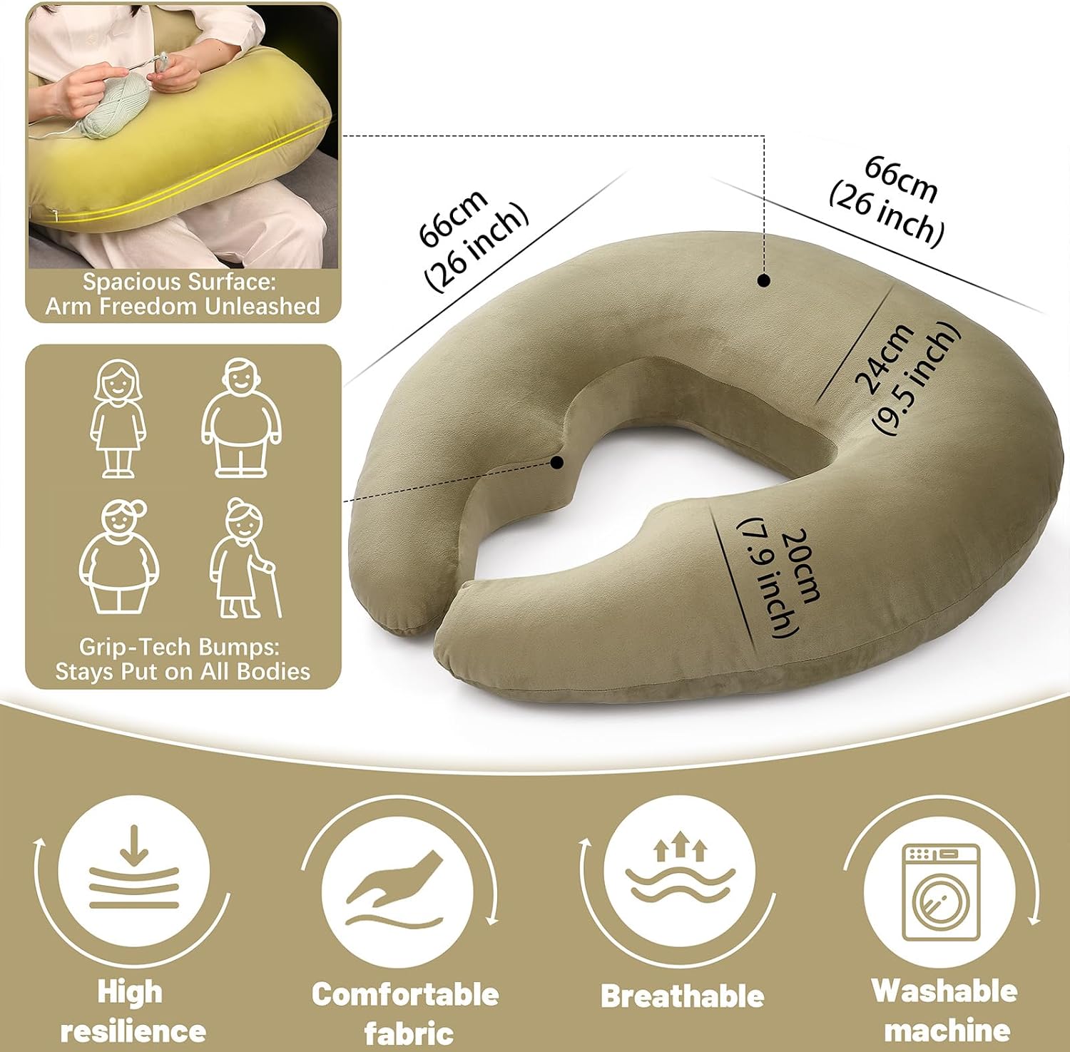Ergonomic U-Shape Gaming & Lap Pillow - Crochet Pillow & Reading Support Pillow with Arm Relief, Comfort for Gamers, Crafters & Book…