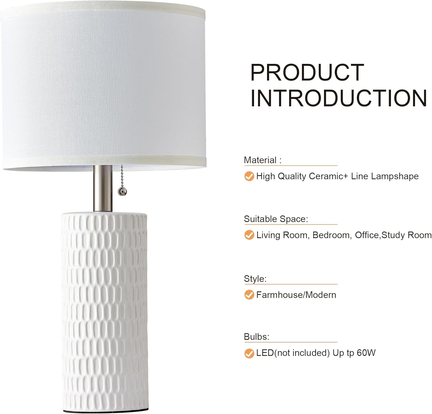 Reaketon 20" Small Ceramic Table Lamps for Bedroom Set of 2, Modern Table Lamps for Night Stands, Living Room, Home Office and Hallways…