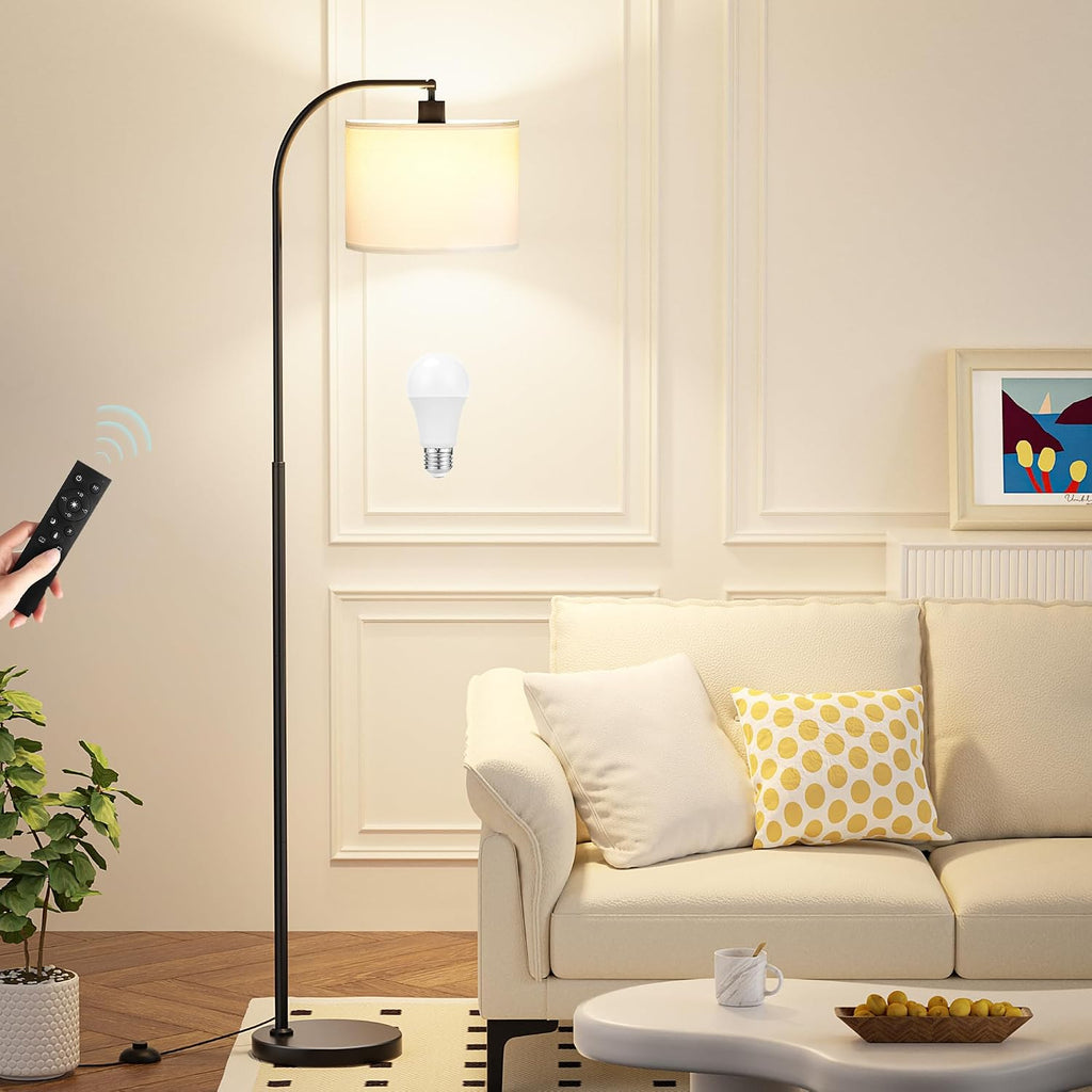 Ambimall Arc Floor Lamp with Remote and Stepless Dimmable Bulb, Colors Temperature & Brightness Adjustable, Floor Lamps for Living Room(Whi…